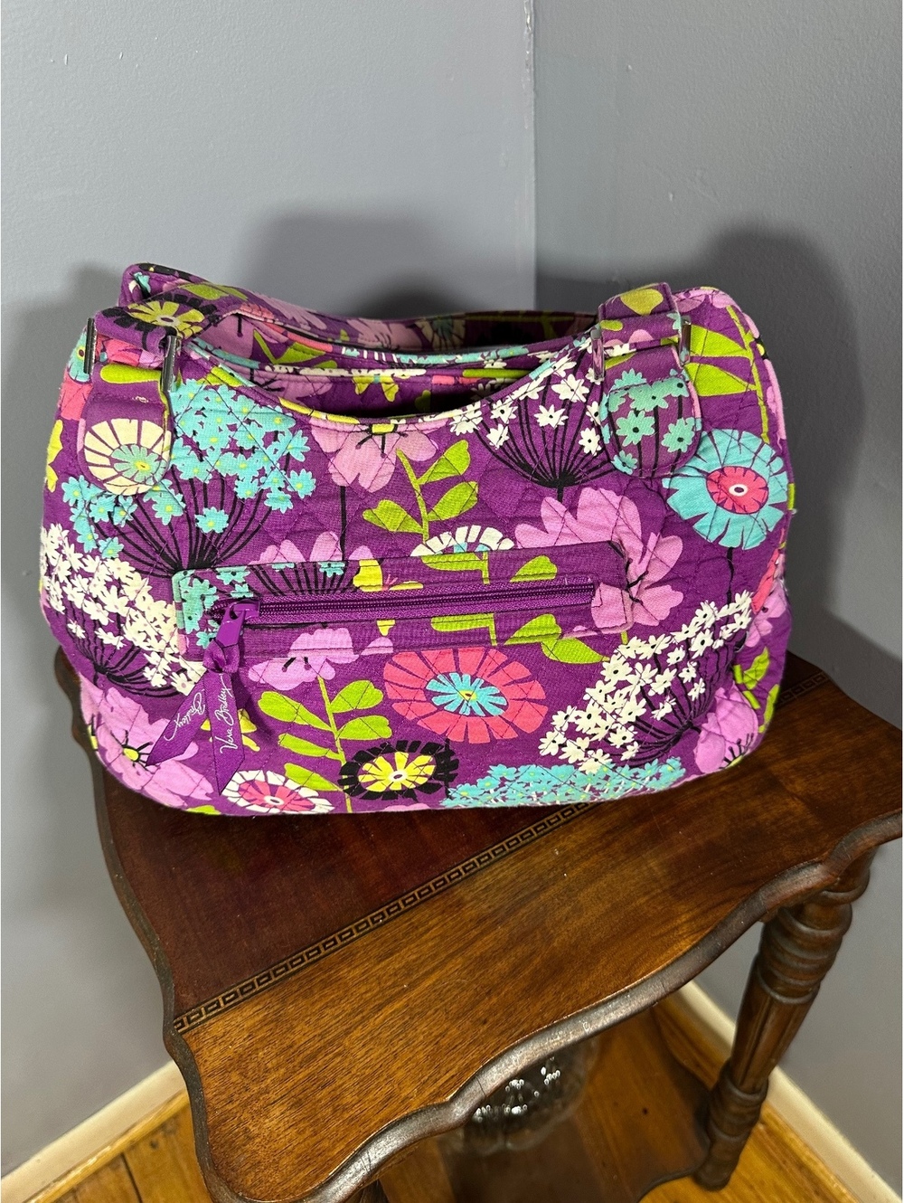 Retired 2014 flutterby Vera Bradley Purple Floral Quilted Shoulder Bag